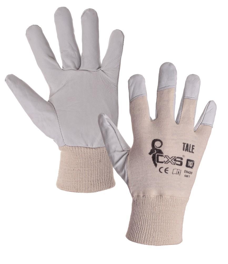 CXS rukavice TALE, bavlněné s kůží ve dlani, s manžetou, bílé 