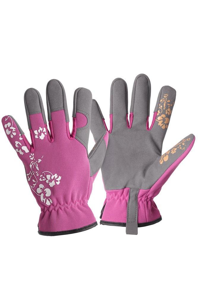 CXS rukavice PICEA, s kůží ve dlani, dámské, růžové s tiskem 