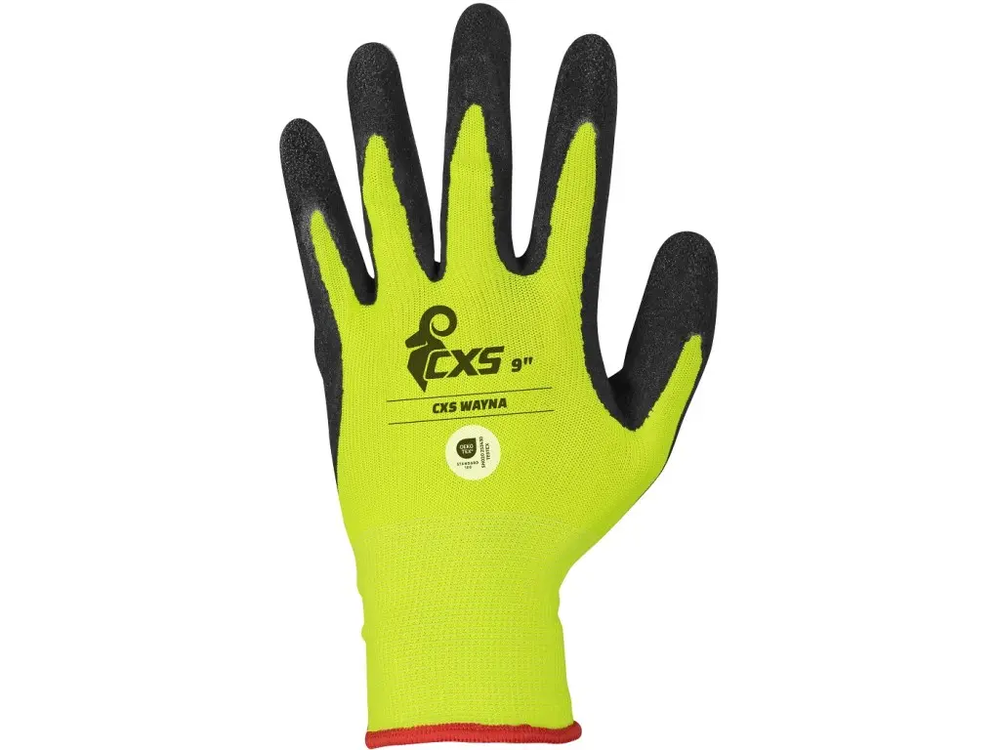 CXS rukavice WAYNA, úpletové, máčené v latexu, černo-žluté u