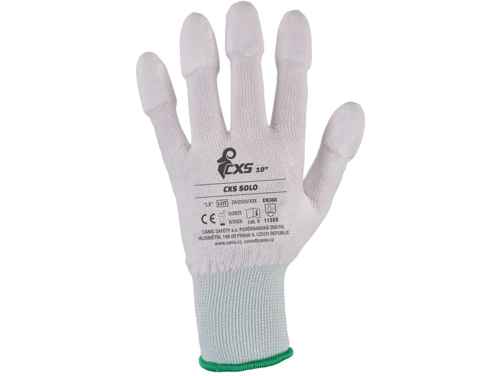 CXS rukavice SOLO, konce prstů máčené v PU, bílé 