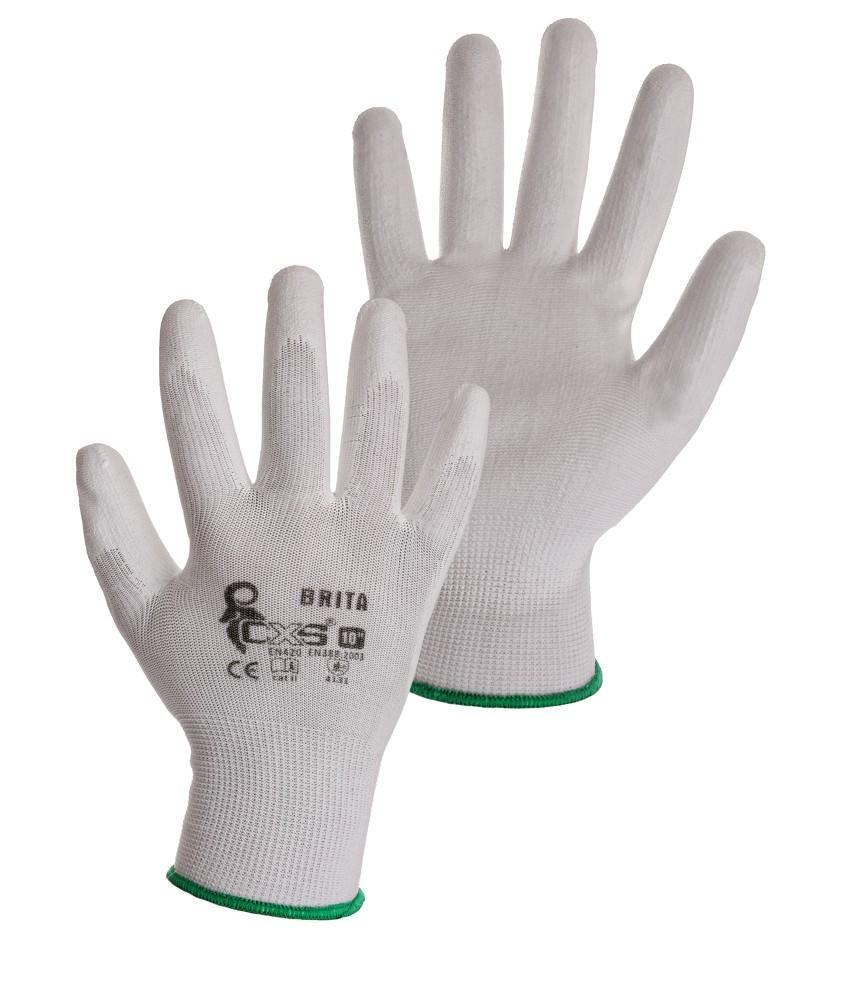 CXS rukavice BRITA, máčené v PU, bílé 