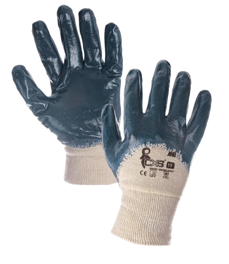 CXS rukavice JOKI, bavlněné, polomáčené v nitrilu, modré 