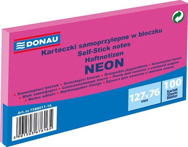 Donau blok samolepicí 127 x 76 mm 100 listů, neonově růžový