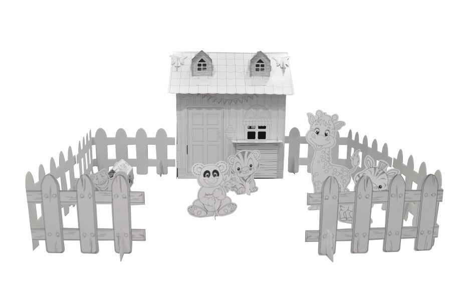 CONCORDE kartonový domeček + zvířátka rozměry: šířka 108cm, hloubka 94cm, výška 57cm