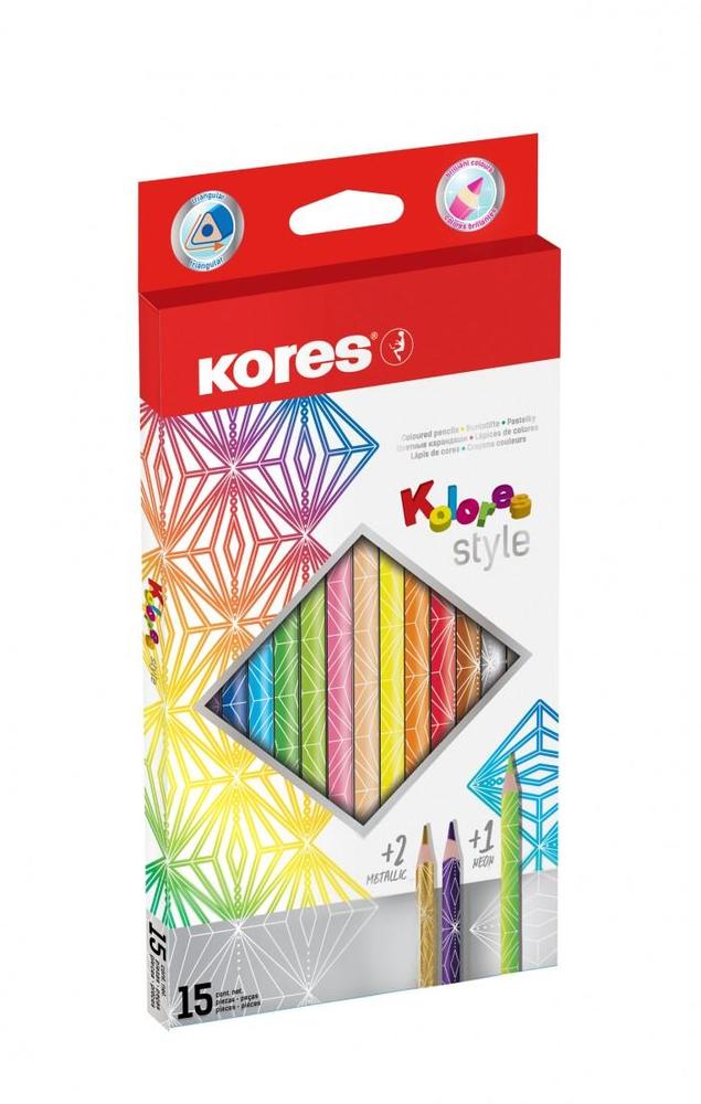 Kores pastelky Kolores Style trojhranné 15 ks