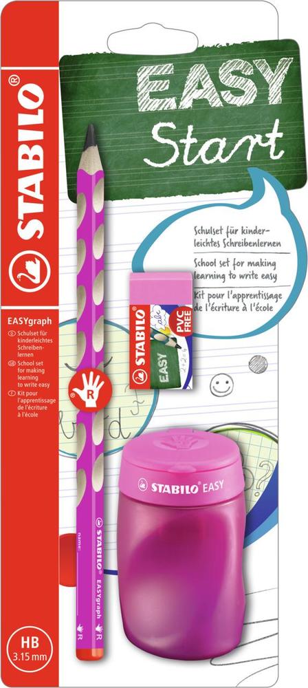 Tužka grafitová STABILO EASYgraph silná pro praváky růžový s gumou a ořezávátkem