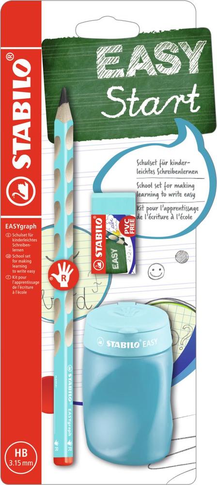 Tužka grafitová STABILO EASYgraph silná pro praváky modrý s gumou a ořezávátkem