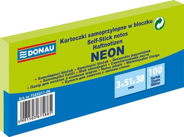 Donau blok samolepicí 51 x 38 mm 3 x 100 listů, neonově zelený