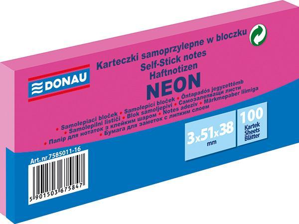 Donau blok samolepicí 51 x 38 mm 3 x 100 listů, neonově růžový