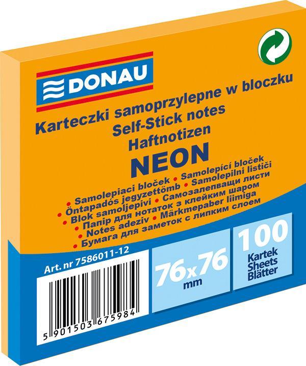 Donau blok samolepicí 76 x 76 mm 100 listů, neonově oranžový