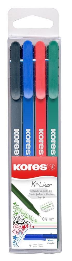 Kores popisovač K-LINER SET, 0,4 mm, mix 4 barev