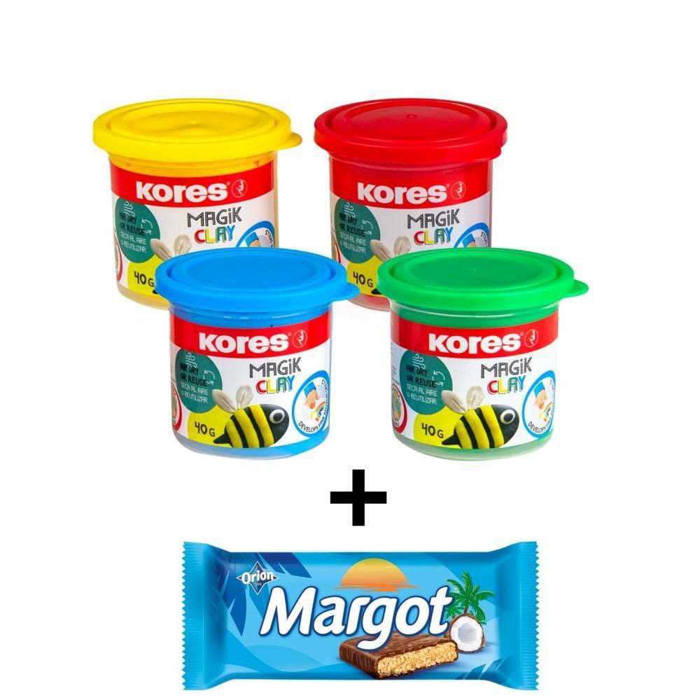 Kores modelína MAGIK CLAY, lehká modelovací hmota, mix 4 barev po 40 g + tyčinka Margot