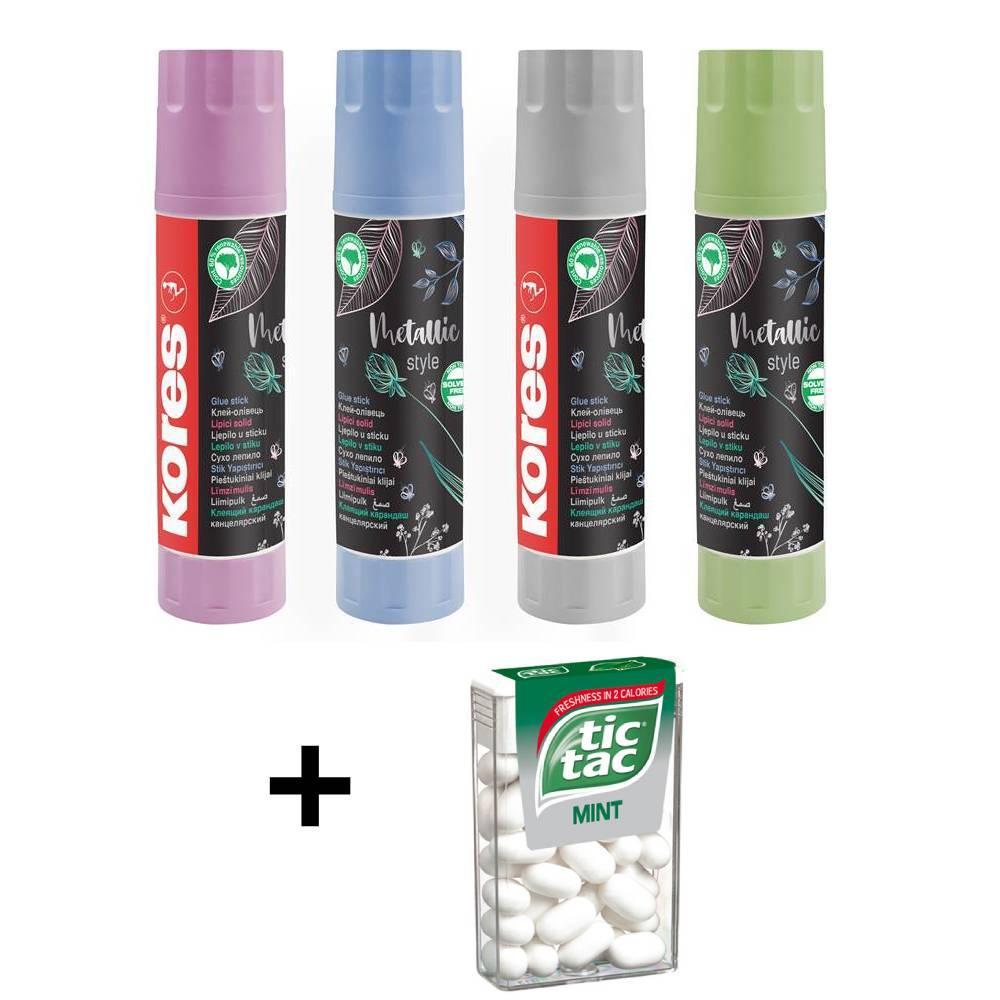 Kores lepicí tyčinka 20 g/4 ks Metalický design + Tic Tac