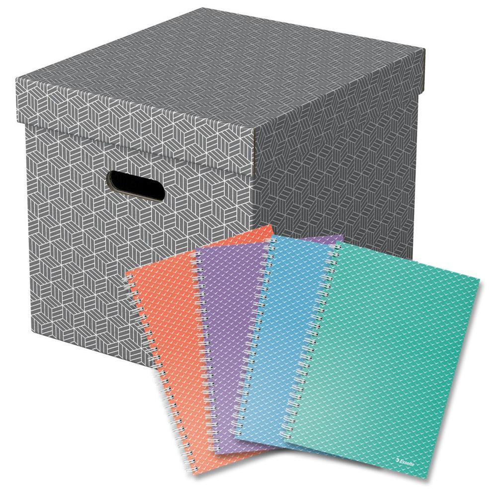 Esselte box úložný Home krychlový, šedý, 2 x sada 3 ks + blok Colour Breeze