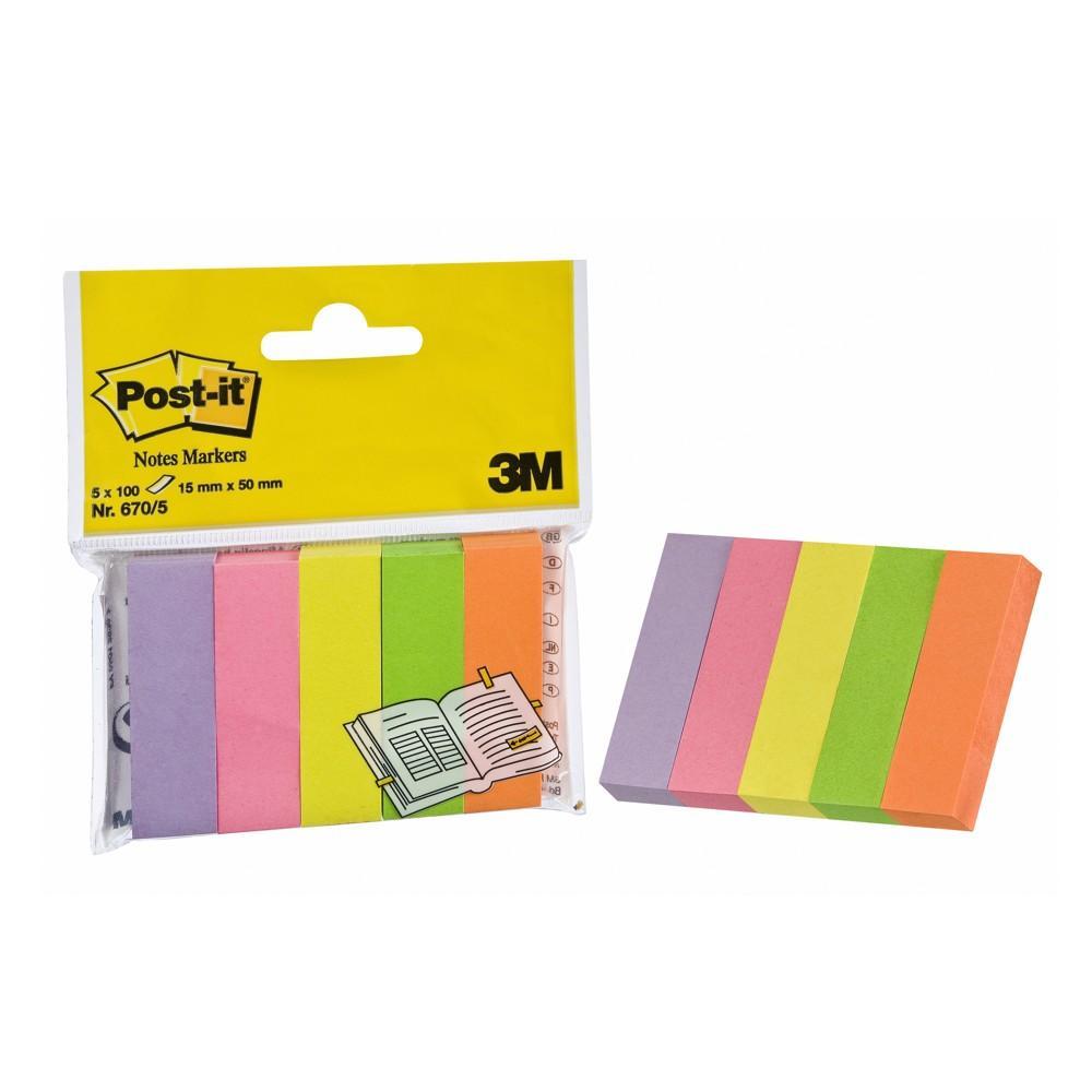 Post-it značkovací bločky 15 x 50 mm/5 ks neonové barvy