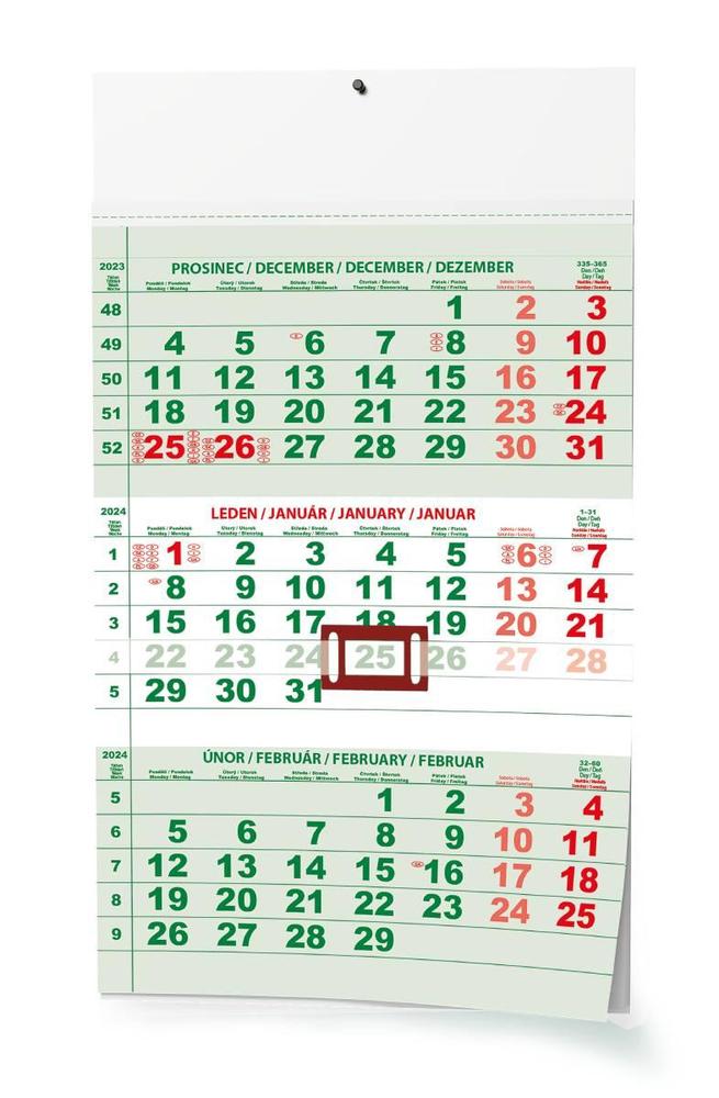 Baloušek Tisk kalendář nástěnný Tříměsíční A3 zelený - s mezinár. svátky