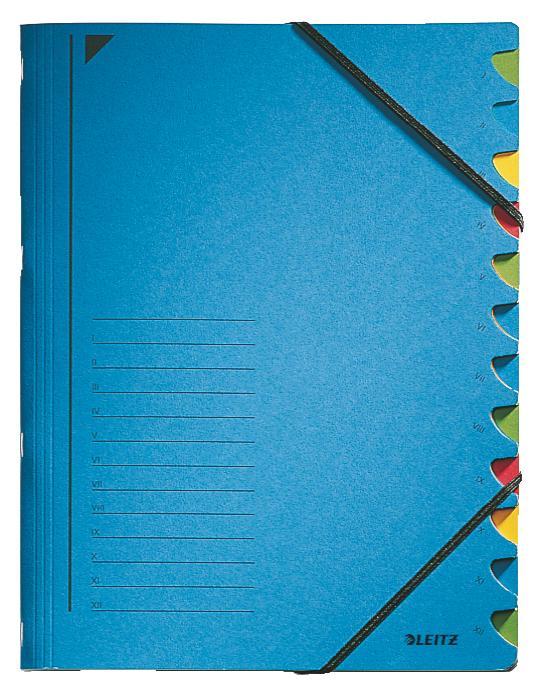 Leitz třídící desky s gumičkou A4, 12 listů, modré