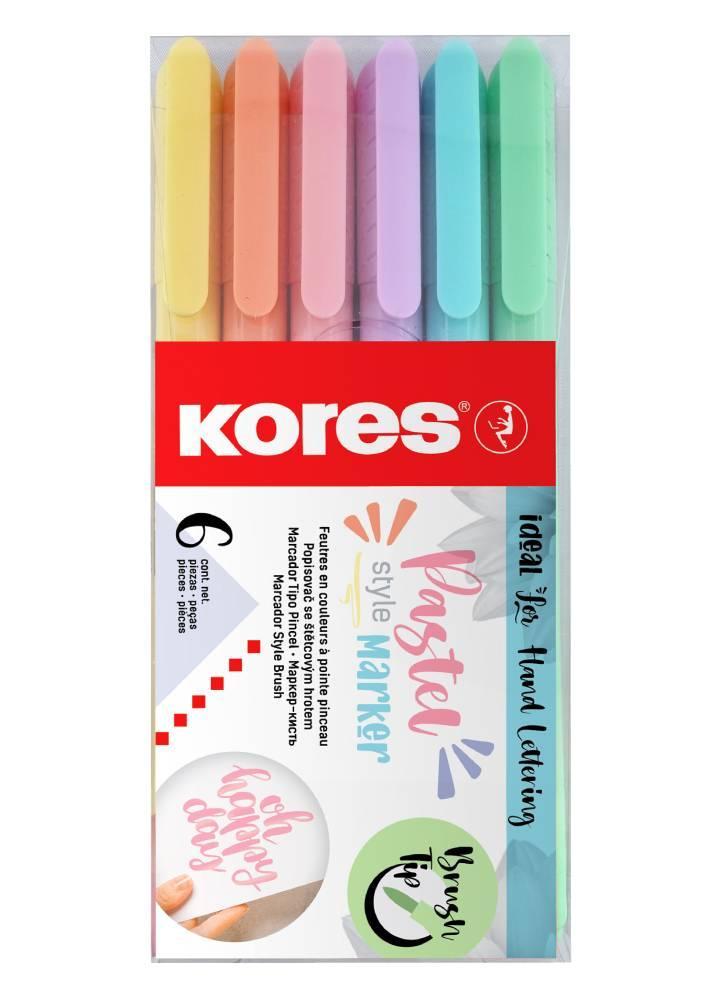 Kores popisovač Pastel Style štětcový hrot 6 ks