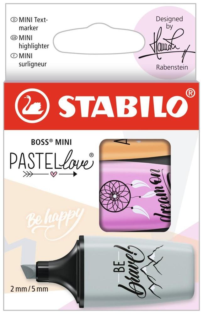 Zvýrazňovač Stabilo BOSS MINI Pastellove sada 3 barev (oranžová, fuchsia, šedá)