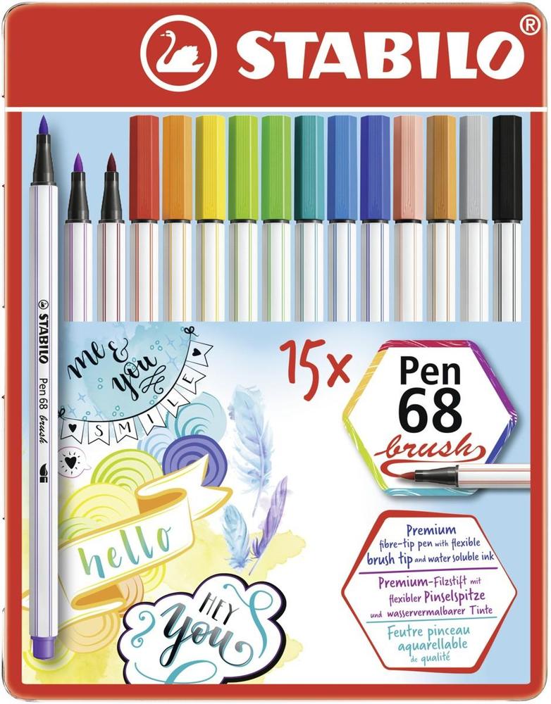 Prémiový vláknový fix s flexibilním štětcovým hrotem STABILO Pen 68 brush 15 barev