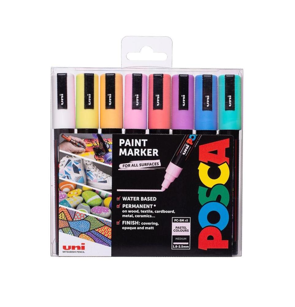 POSCA unikátní popisovač PC-5M sada 2,5 mm 8 pastelových barev