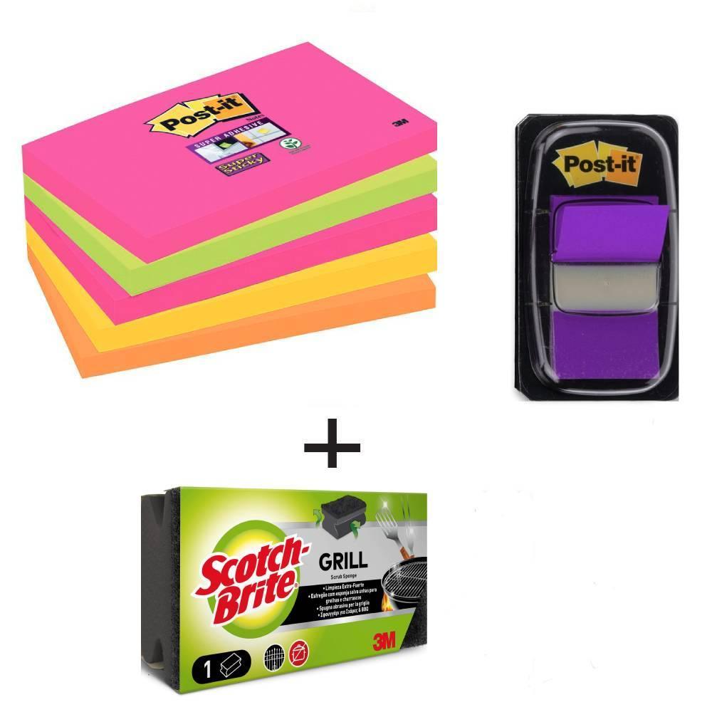 Post-it blok samolepicí Kapské město 76 x 127 mm/5 ks silně lepicí + záložky samolepicí 25,4 x 43,2/50 ks fialové + houbička na gril