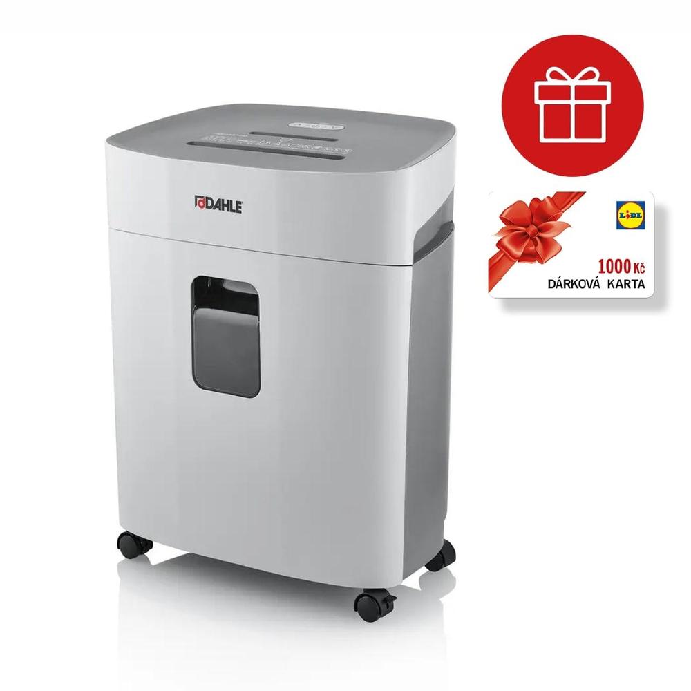 Dahle skartovačka PaperSAFE 240, 10 listů, 4 x 12 mm, 25 l bílá + dárková karta LIDL 1000 Kč