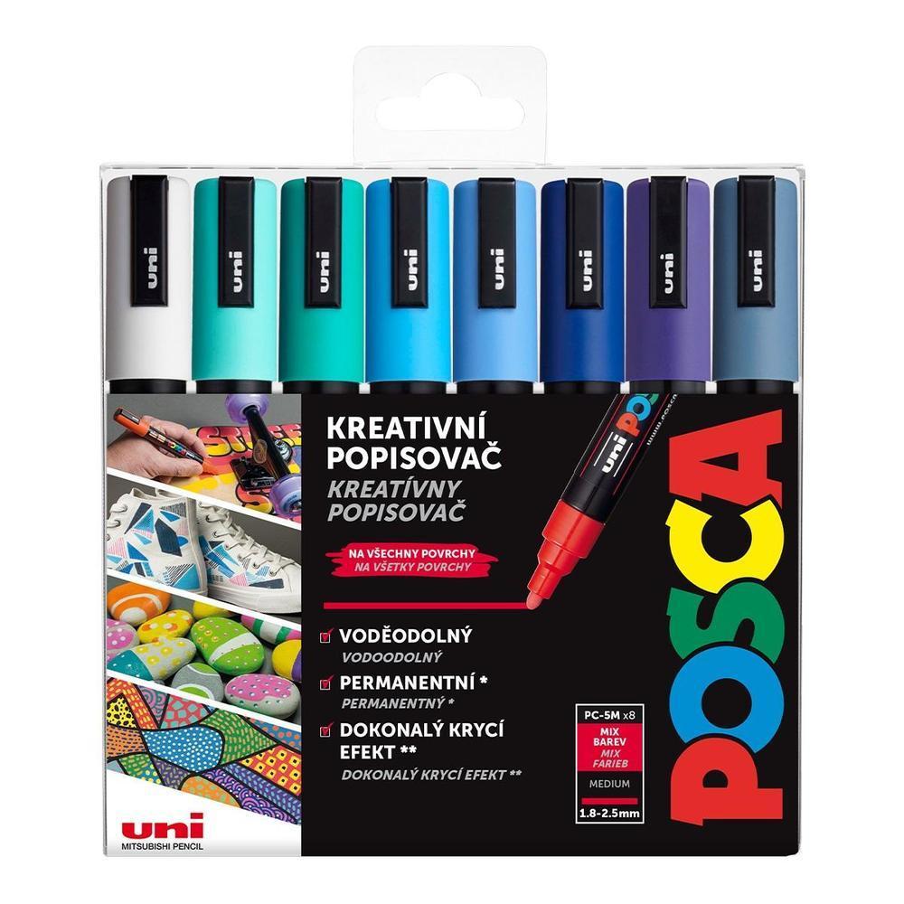 POSCA unikátní popisovač PC-5M, OCEAN 1,8-2,5 mm sada 8 mix mořských tónů