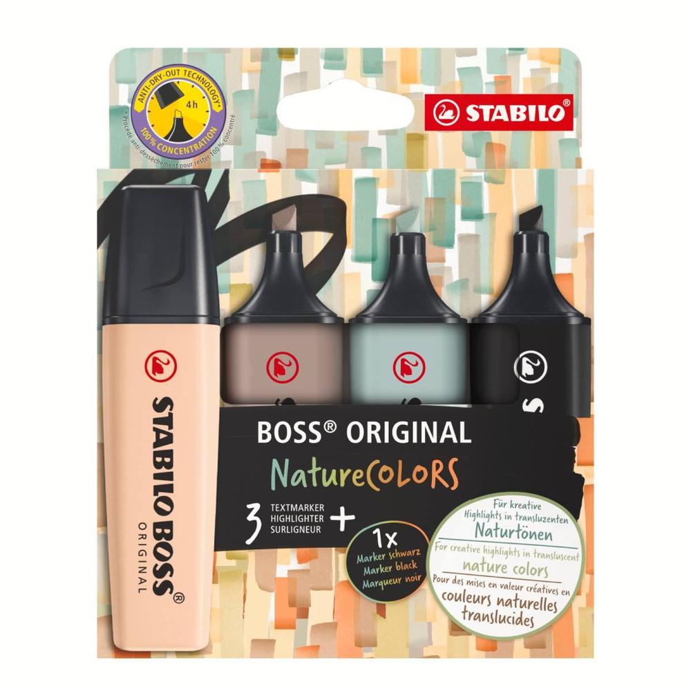 Zvýrazňovač Stabilo BOSS ORIGINAL NatureCOLORS sada 4 barev