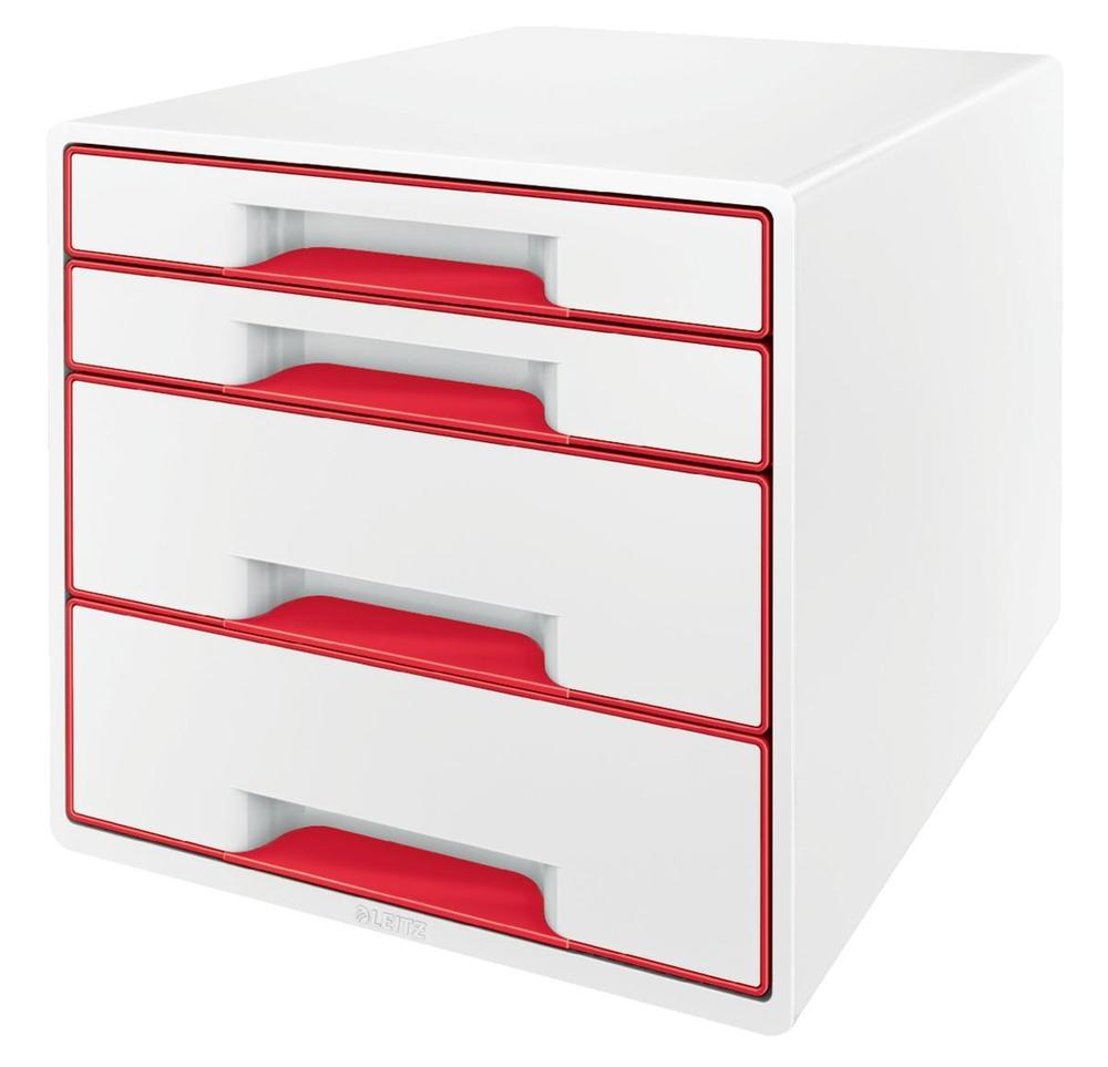 Leitz box zásuvkový WOW 4 zásuvky bílý/červený
