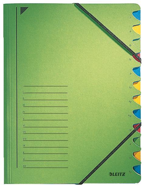 Leitz třídící desky s gumičkou A4, 12 listů, zelené