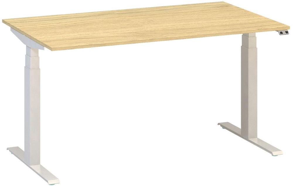 Kancelářský psací stůl ALFA UP výškově stavitelný, 1400 mm, dub vicenza / bílá