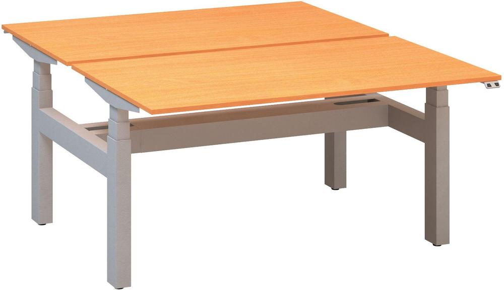 Kancelářský psací stůl ALFA UP výškově stavitelný, duotable, 1400 mm, buk bavaria / šedá