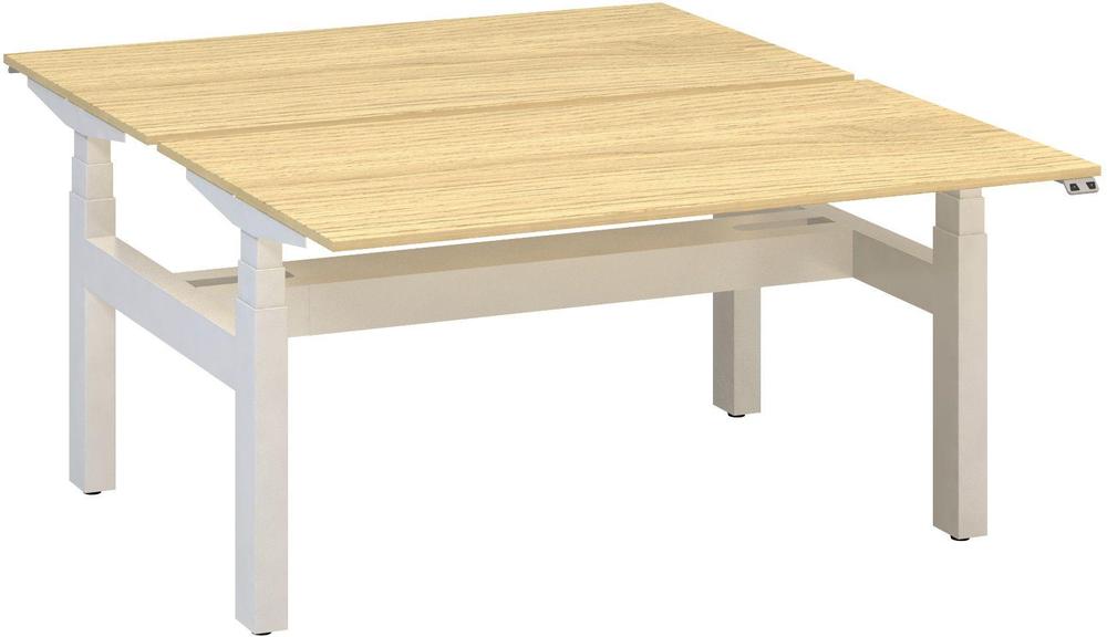 Kancelářský psací stůl ALFA UP výškově stavitelný, duotable, 1400 mm, dub vicenza / bílá
