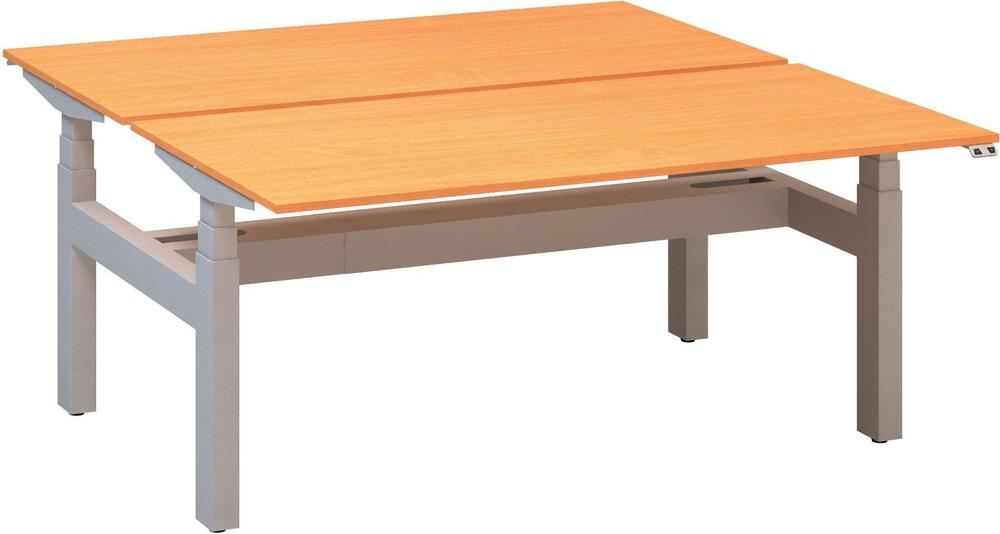 Kancelářský psací stůl ALFA UP výškově stavitelný, duotable, 1600 mm, buk bavaria / šedá