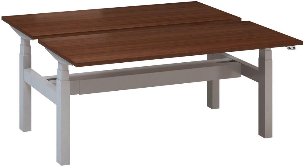 Kancelářský psací stůl ALFA UP výškově stavitelný, duotable, 1600 mm, ořech / šedá