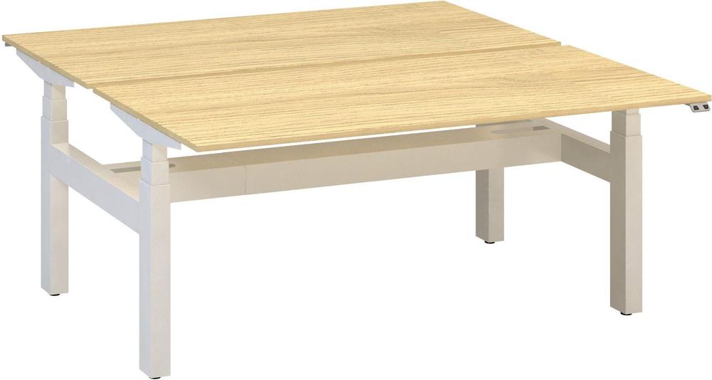 Kancelářský psací stůl ALFA UP výškově stavitelný, duotable, 1600 mm, dub vicenza / bílá