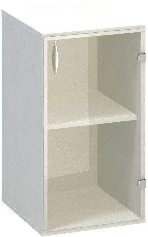 Policová skříň ALFA 500 úzká, 2M pravé dveře sklo, bílá