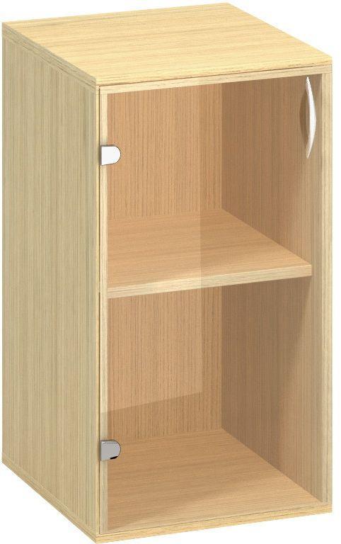 Policová skříň ALFA 500 úzká, 2M levé dveře sklo, dub vicenza