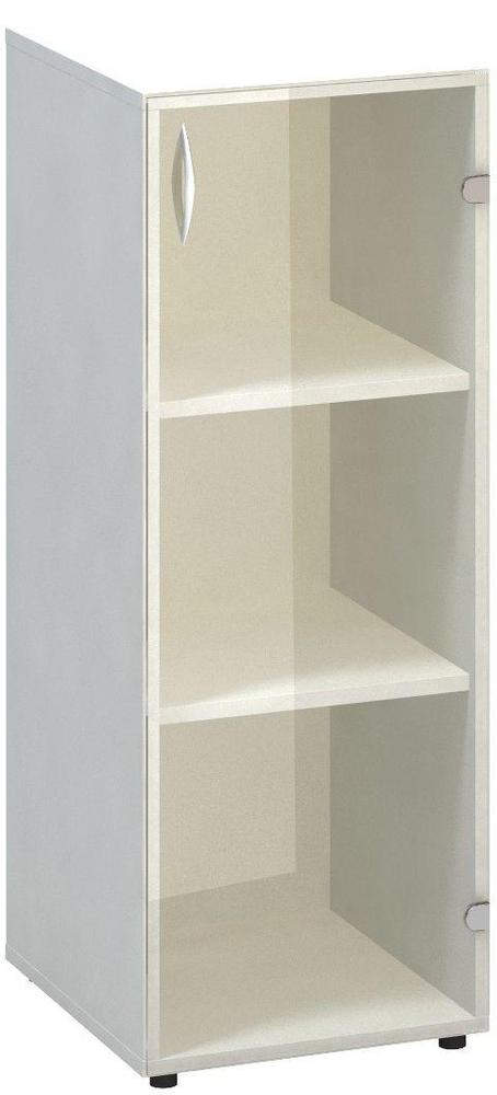 Policová skříň ALFA 500 úzká, 3M pravé dveře sklo, bílá