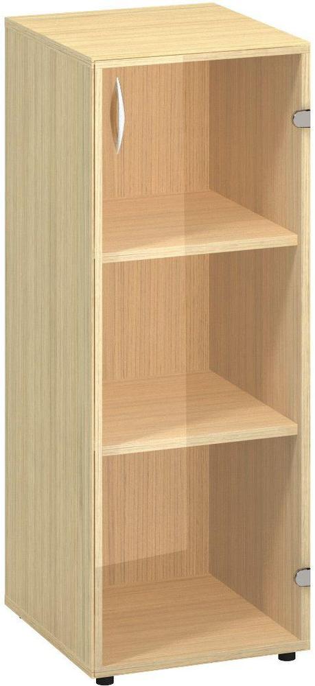 Policová skříň ALFA 500 úzká, 3M pravé dveře sklo, dub vicenza