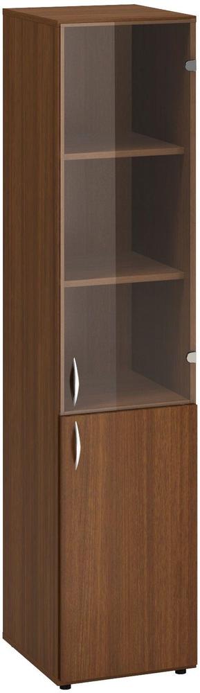 Policová skříň ALFA 500 úzká, 5M (2M pravé dveře / 3M pravé dveře sklo), ořech