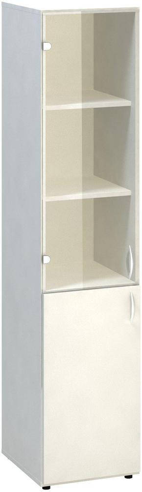 Policová skříň ALFA 500 úzká, 5M (2M levé dveře / 3M levé dveře sklo), bílá