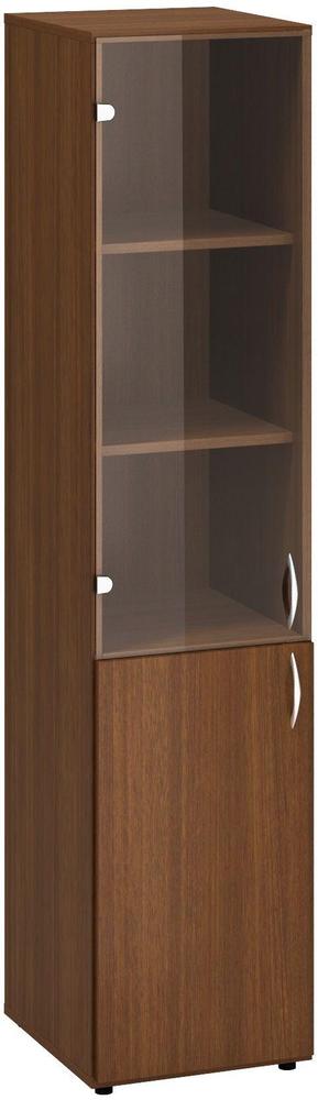 Policová skříň ALFA 500 úzká, 5M (2M levé dveře / 3M levé dveře sklo), ořech