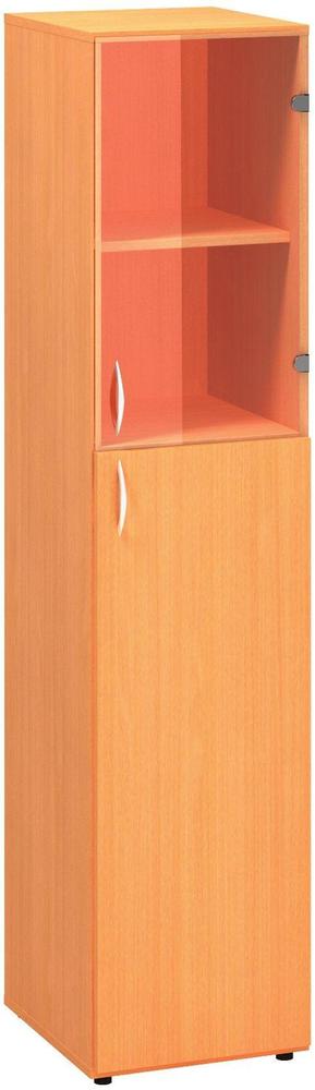 Policová skříň ALFA 500 úzká, 5M (3M pravé dveře / 2M pravé dveře sklo), buk bavaria