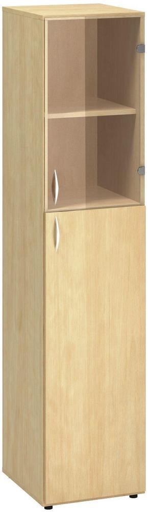 Policová skříň ALFA 500 úzká, 5M (3M pravé dveře / 2M pravé dveře sklo), divoká hruška