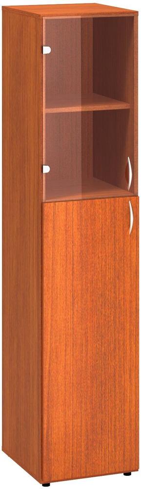 Policová skříň ALFA 500 úzká, 5M (3M levé dveře / 2M levé dveře sklo), třešeň