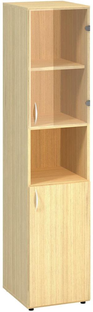 Policová skříň ALFA 500 úzká, 5M (2M pravé dveře / 1M nika / 2M pravé dveře sklo), dub vicenza