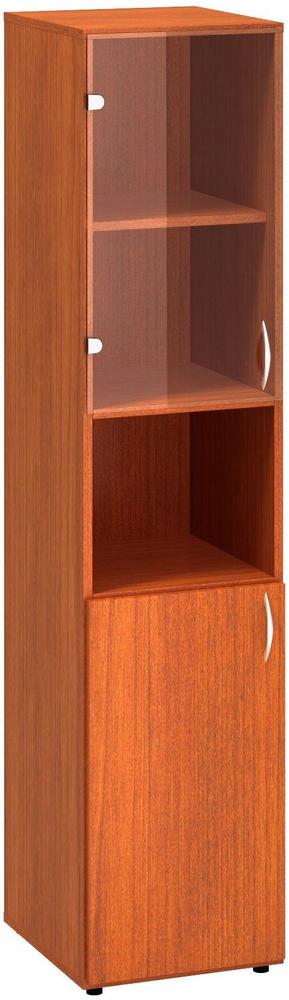 Policová skříň ALFA 500 úzká, 5M (2M levé dveře / 1M nika / 2M levé dveře sklo), třešeň