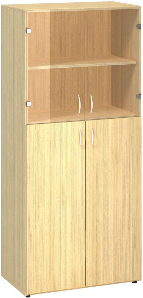 Policová skříň ALFA 500 5M (3M dveře / 2M dveře sklo), dub vicenza